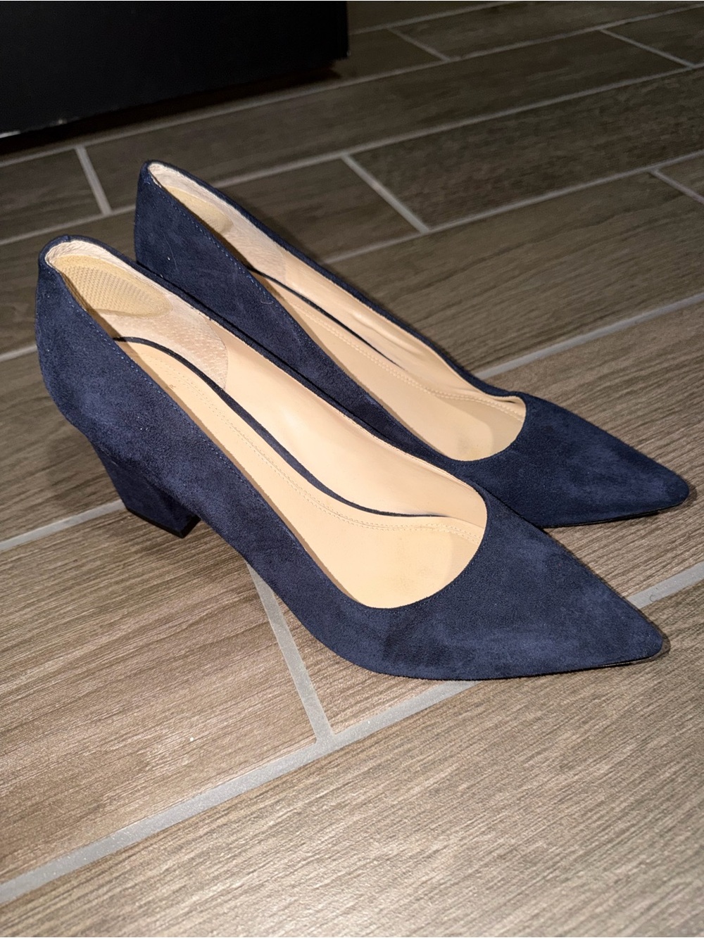 Marc Fisher Suede Pointed-Toe Block Heels in Navy